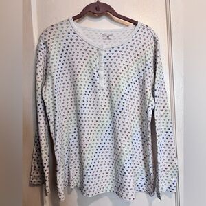 Roller Rabbit Pajama PJ Top Womens M Disco Hearts Henley 3/4 Sleeve Rainbow